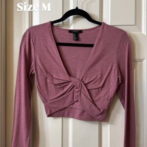Forever 21 Dusty Rose Knot-Front Long Sleeve Crop Top